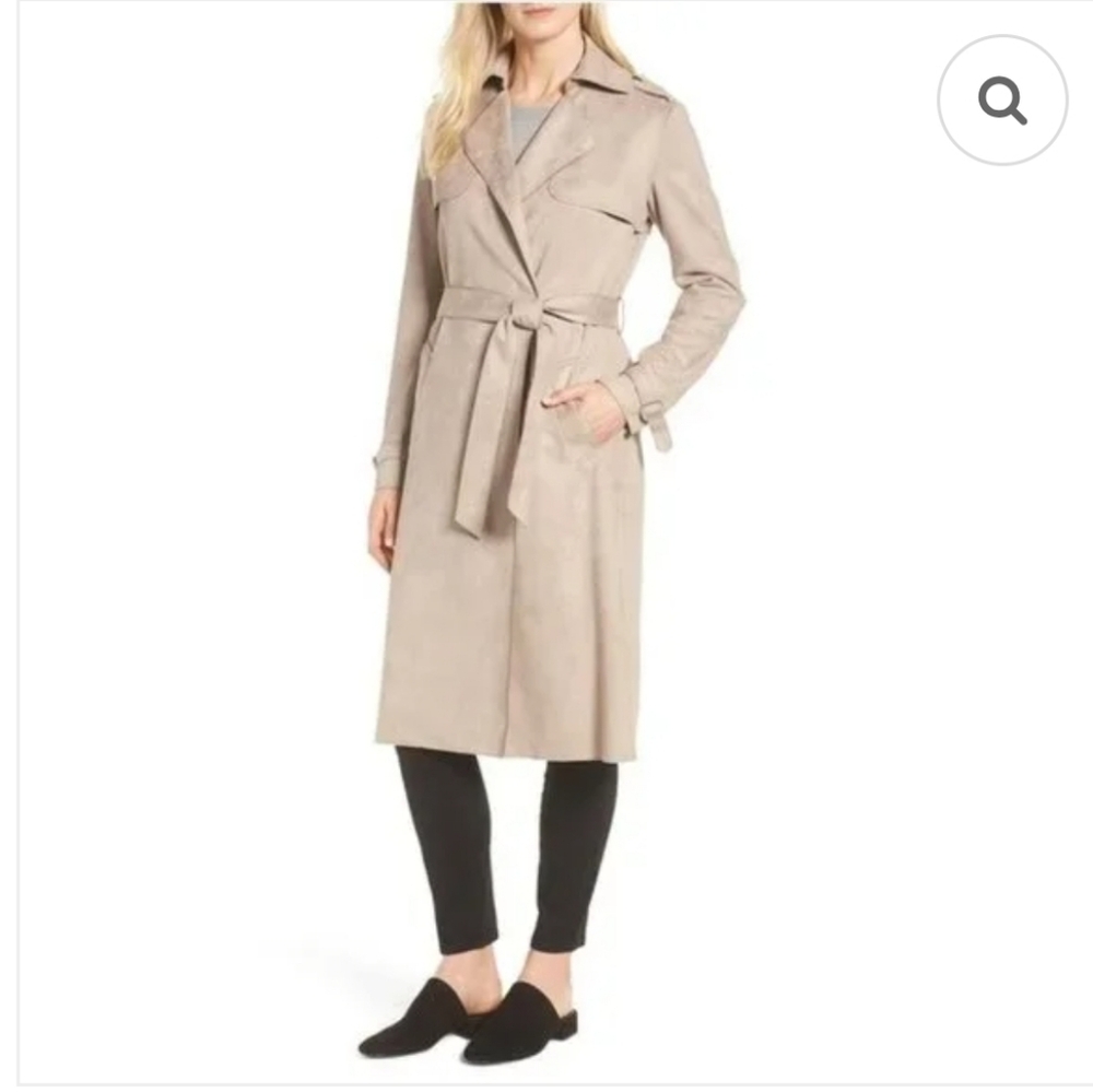 T Tahari Plus Size Mel Faux Suede Classic Trench Coat Light Taupe - Picture 2 of 15